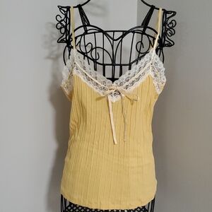 Limited Yellow Lace Trim Cami Top